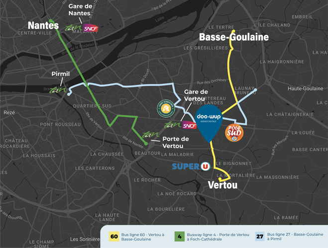Deuxième version de la carte incluant les transports disponibles comme la ligne 60, 4 et 27